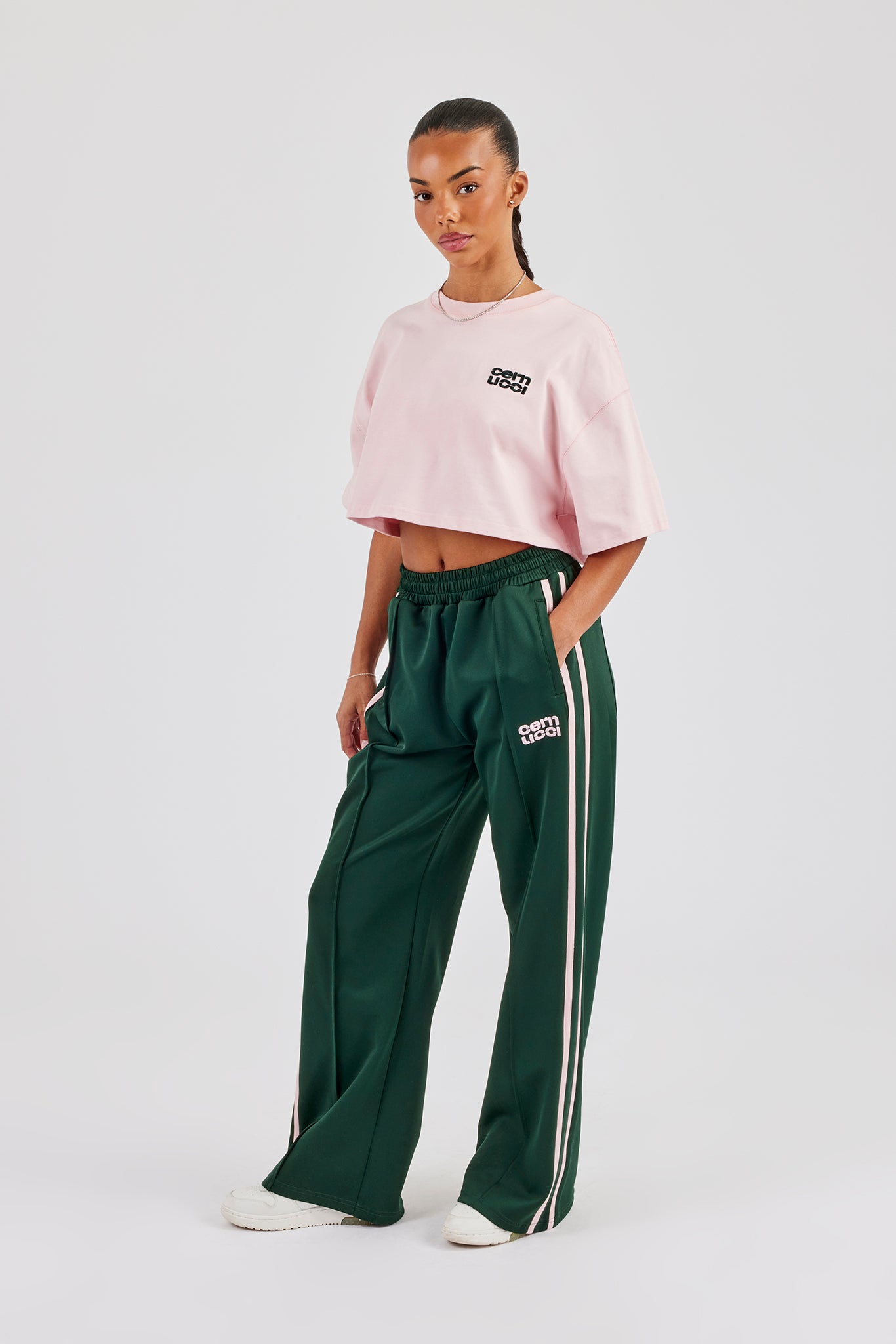 Taping Wide Leg Track Pant - Forest Green